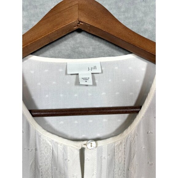 J Jill Womens Blouse M White Ivory Button-Up Long Sleeve Swiss Dot - Picture 2 of 5